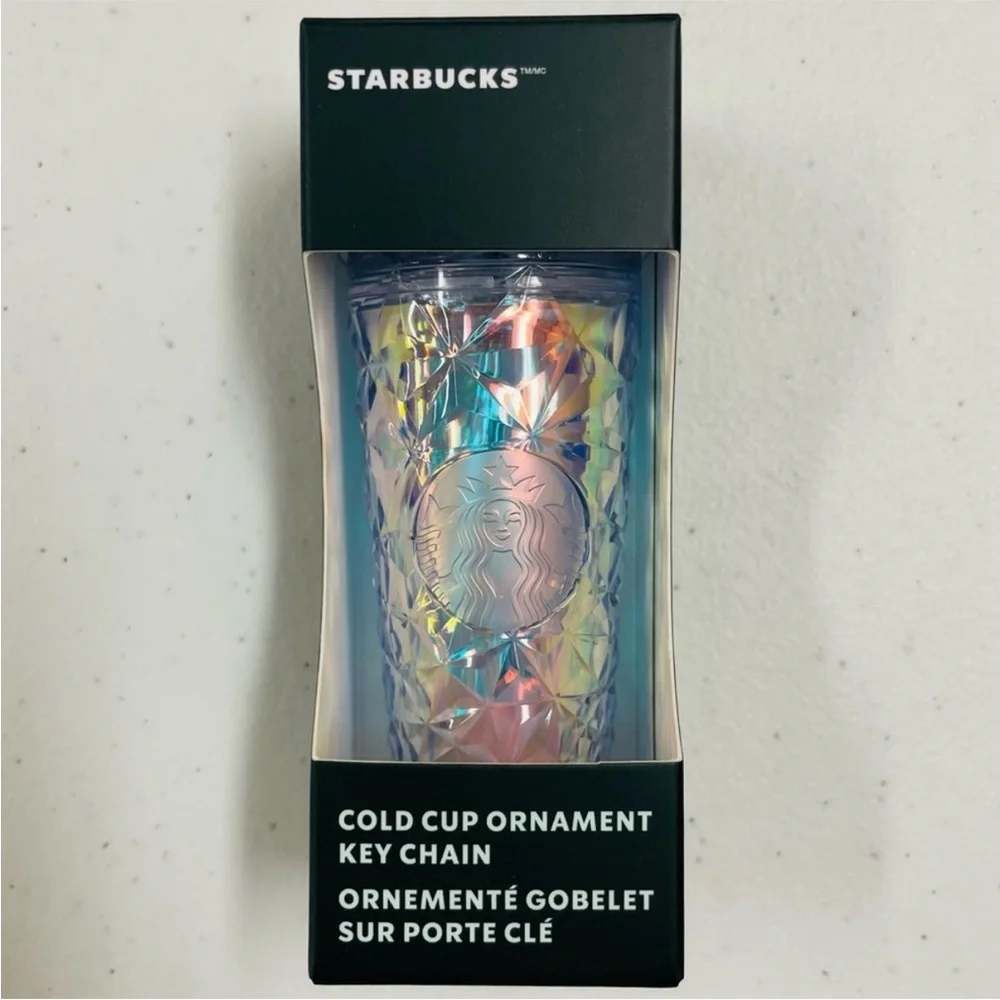 New Starbucks Ornament Holiday 2023 Cold Cup Keychain Iridescent Winter White